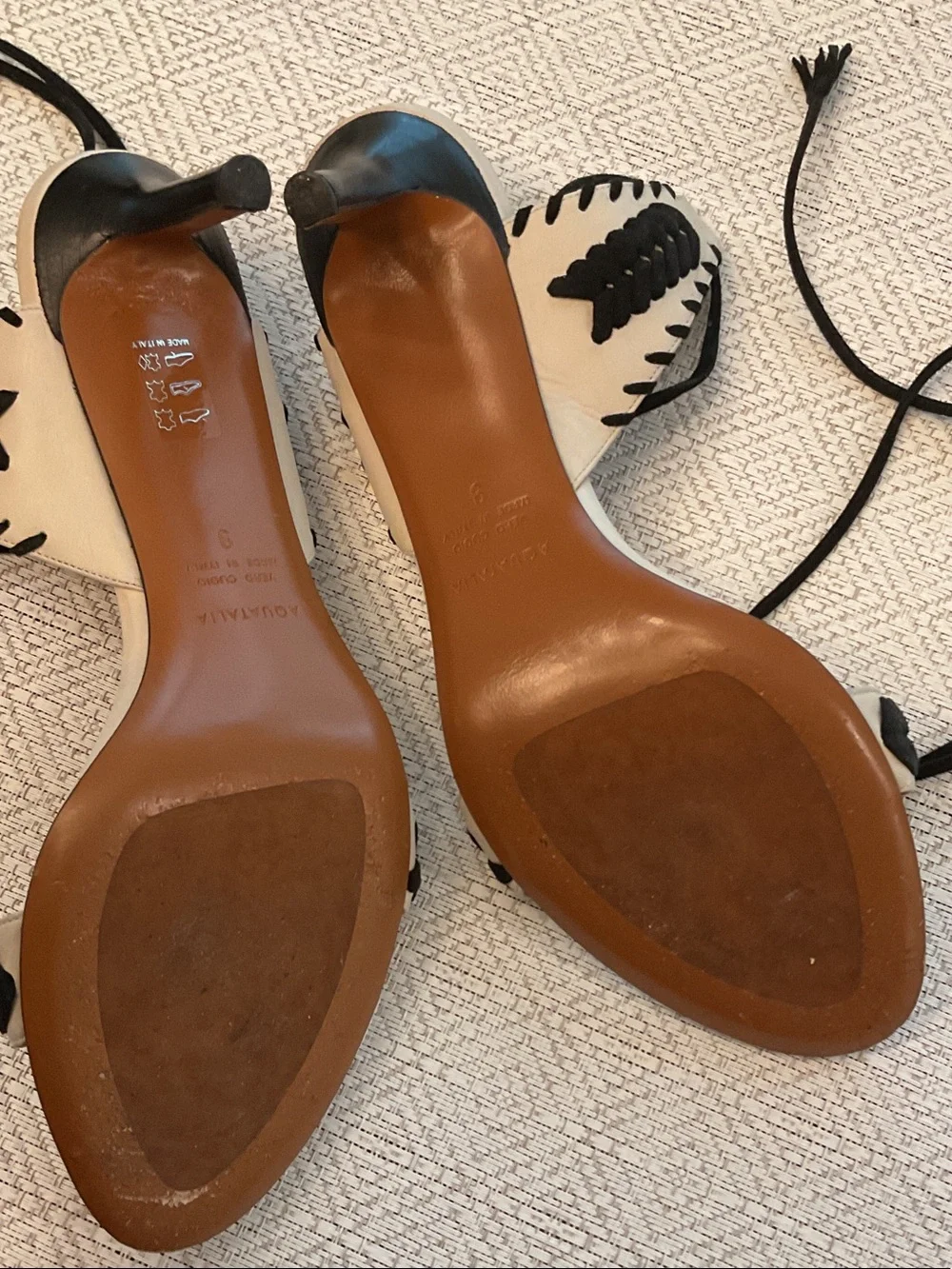 Aquatalia Black and Cream Lace-Up Heeled Sandals